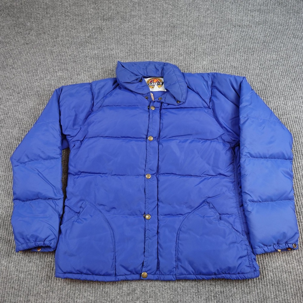 Vintage Class-5 Down Jacket Mens Medium Blue Goose Puffer Full Zip USA Outdoor